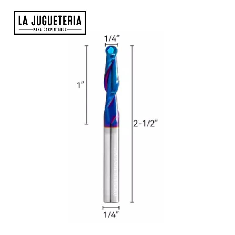 Fresa 1/4" Diente de Perro de Carburo Sólido con Recubrimiento de Larga Vida, Espiral para Inmersión de 1/4" Diámetro x 3/4" de Longitud de Corte, Corte Ascendente Ref.P55