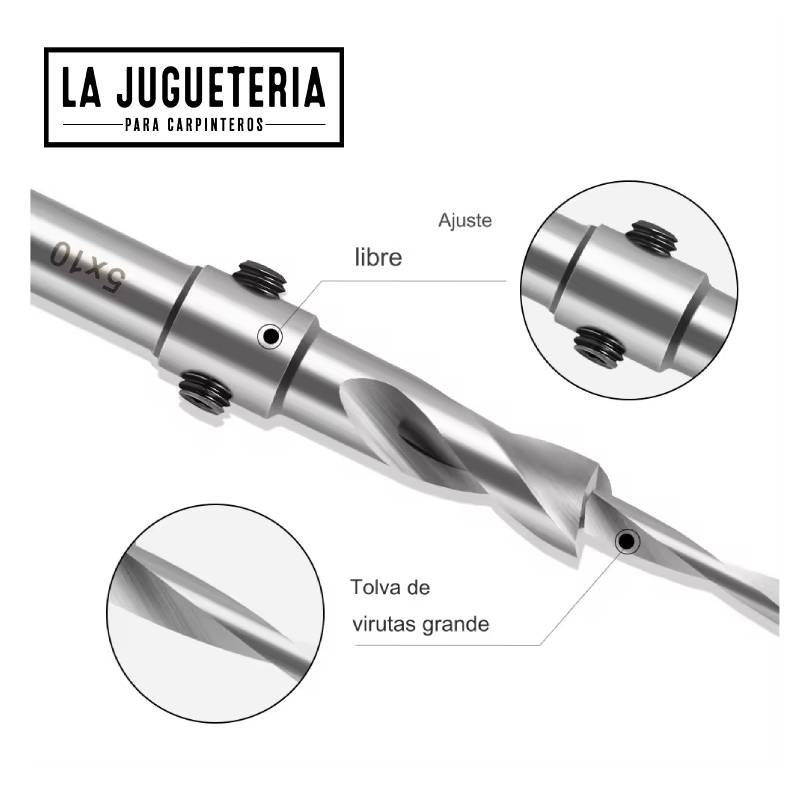 Broca Avellanadora Ajustable 6 x 8 x 100 mm para Madera HSS