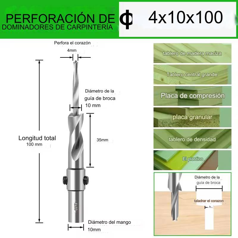 Broca Avellanadora Ajustable 6 x 8 x 100 mm para Madera HSS