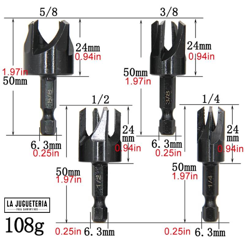 Set de 8 Brocas sacabocados o sacatarugos Tipo C y garras de 1/4", 3/8", 1/2", 5/8" (Métrica 6mm 10mm 13mm 16mm)