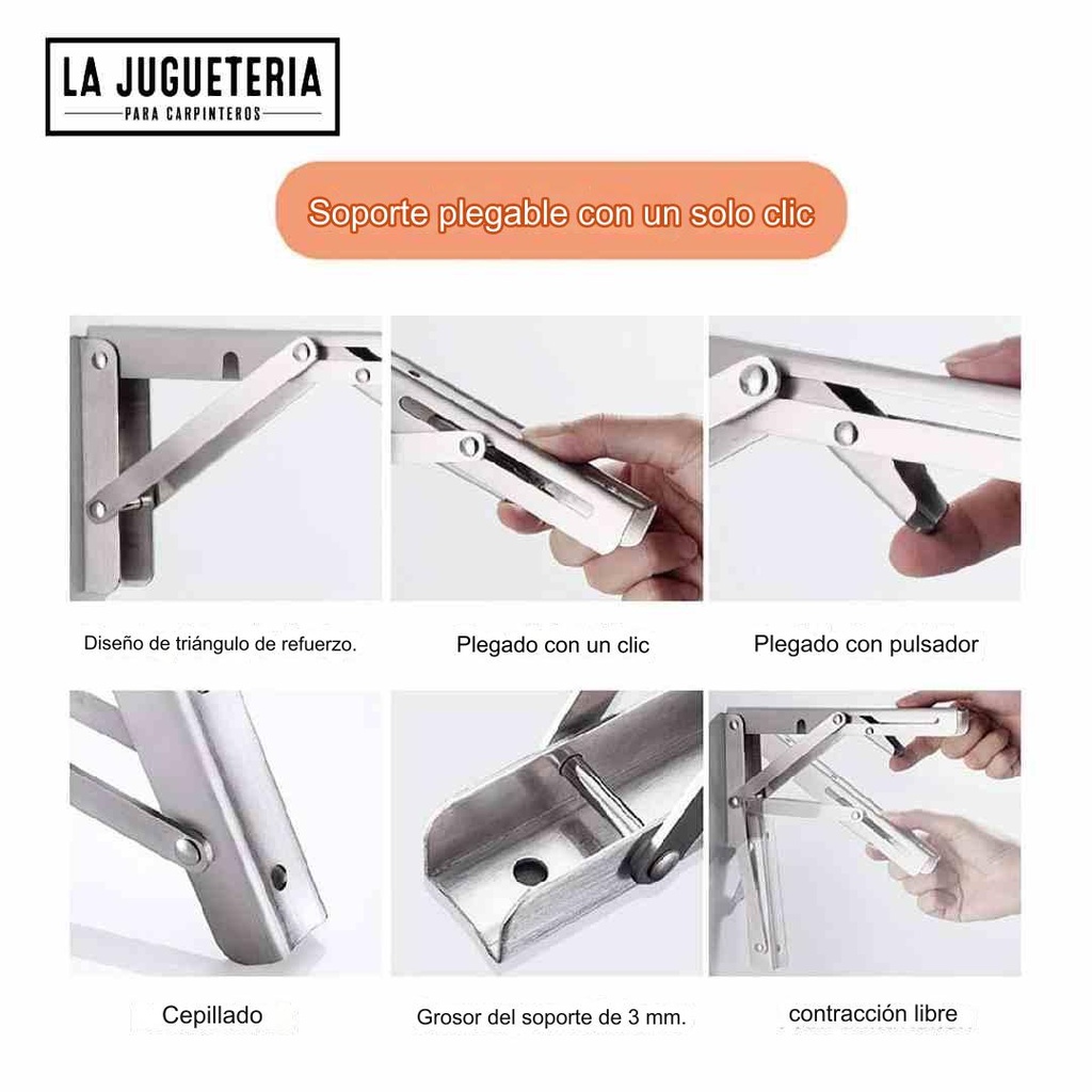 Soportes Plegables para Estantes de Acero Inoxidable - Set de 2 Unidades (30x17.5cm) - Carga Máxima 132.3 lbs