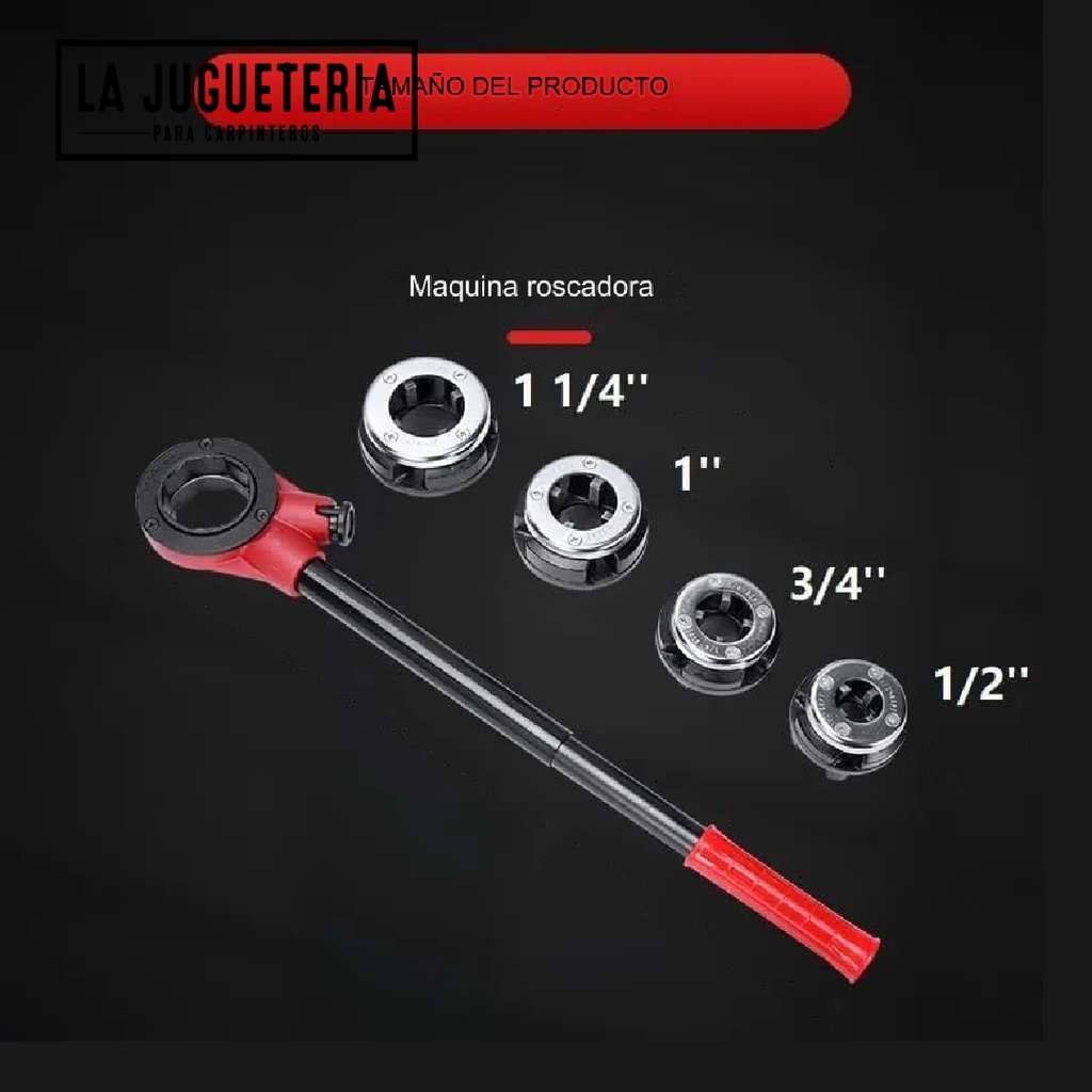 Kit de Enhebrador de Tuberías Manual con Mango de Trinquete - Incluye 4 Tallas y Estuche de Almacenamiento 