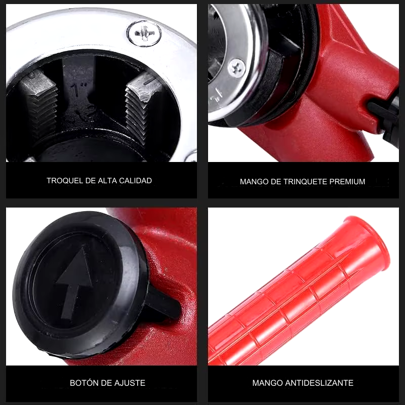 Kit de Enhebrador de Tuberías Manual con Mango de Trinquete - Incluye 4 Tallas y Estuche de Almacenamiento 