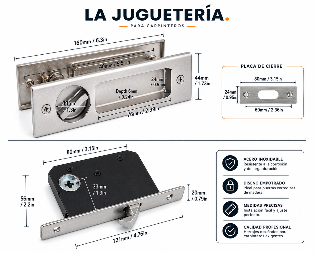 Cerradura corrediza A171 - medidas y dimensiones