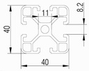 Perfil de aluminio 4040 - 100 cm. Tipo T.