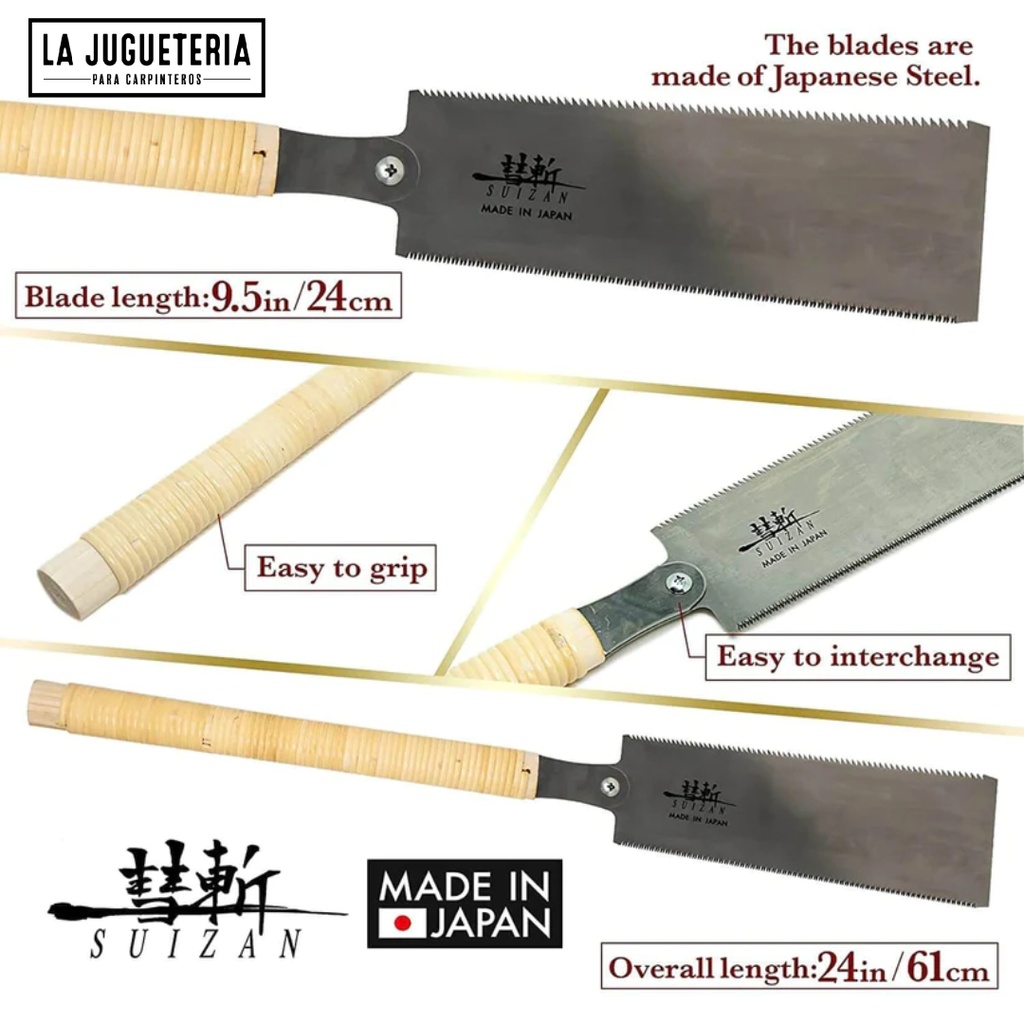 SUIZAN Sierra de tracción japonesa Sierra de mano Ryoba de doble filo de 9,5 pulgadas (240 mm) para carpintería
