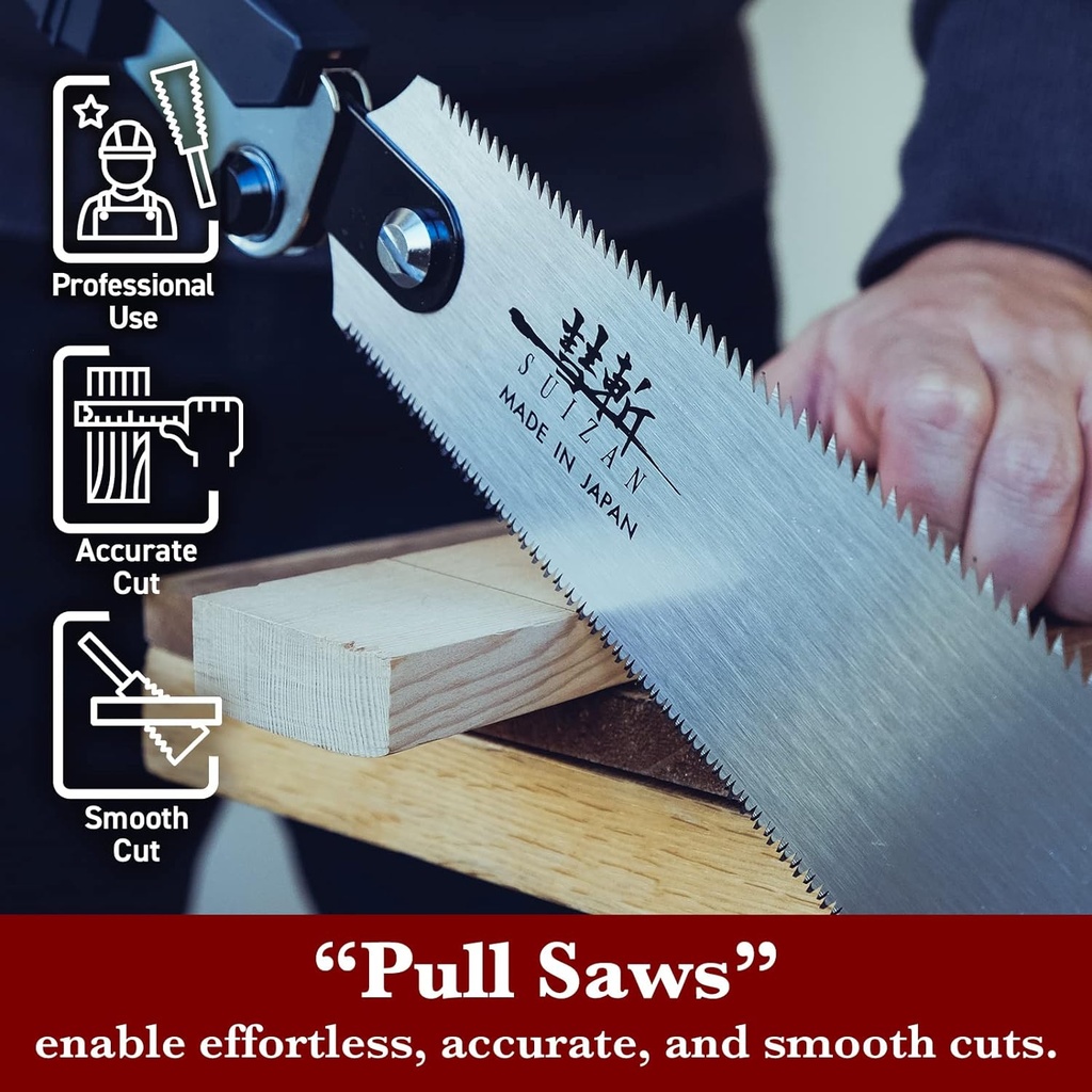 Sierra de tracción Ryoba plegable japonesa SUIZAN, sierra manual de doble filo de 9,5 pulgadas para carpintería