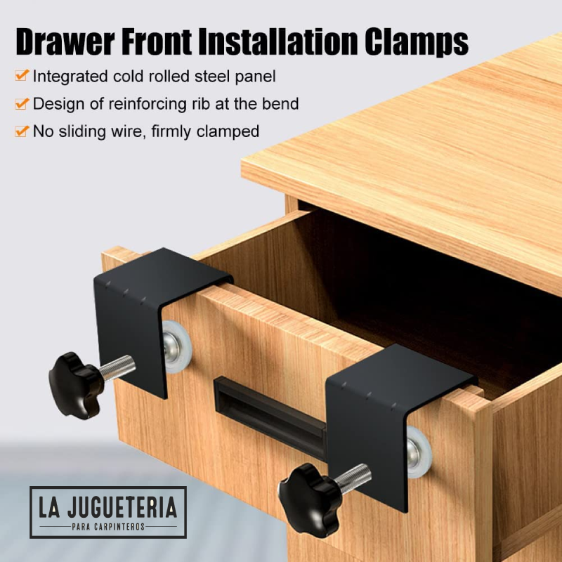 [A607] Prensa Abrazaderas de acero para instalación frontal de cajones. Set 2 pcs