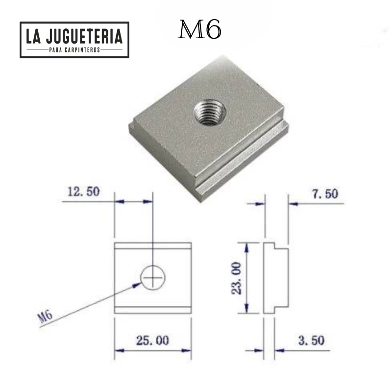Tuerca bloque M6 para rieles en T universales