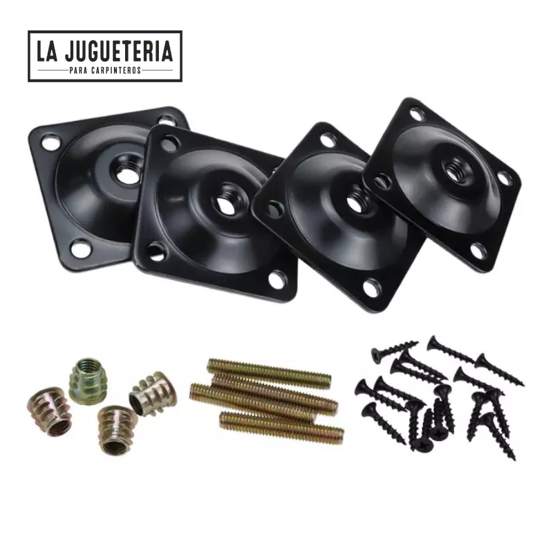 [A585] Kit de Placas de montaje para patas de mesa y sofás con pernos de suspensión - Herrajes para muebles (4pz)