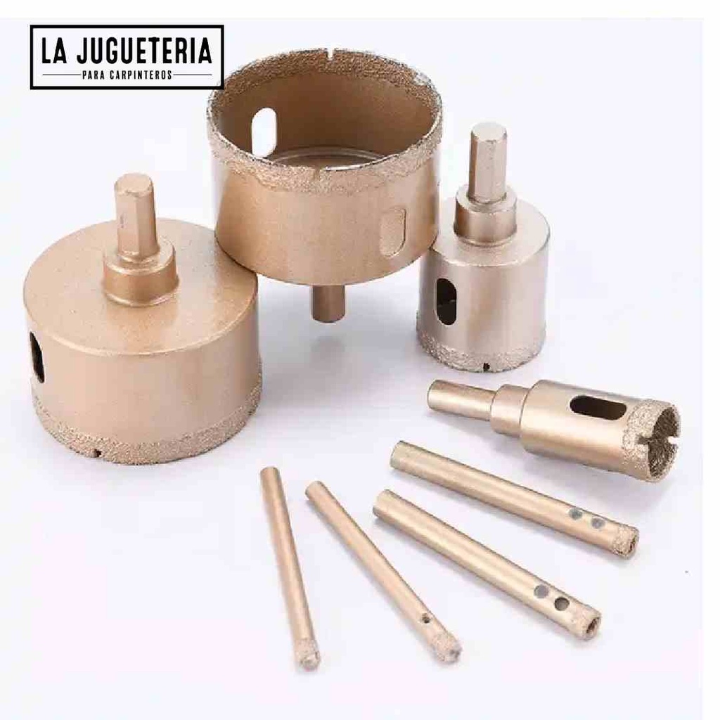[A104] Broca de perforación tipo corona para cerámica, azulejos, vidrio grueso, set 7 pz de 6-10-18-25-35-45-60 mm