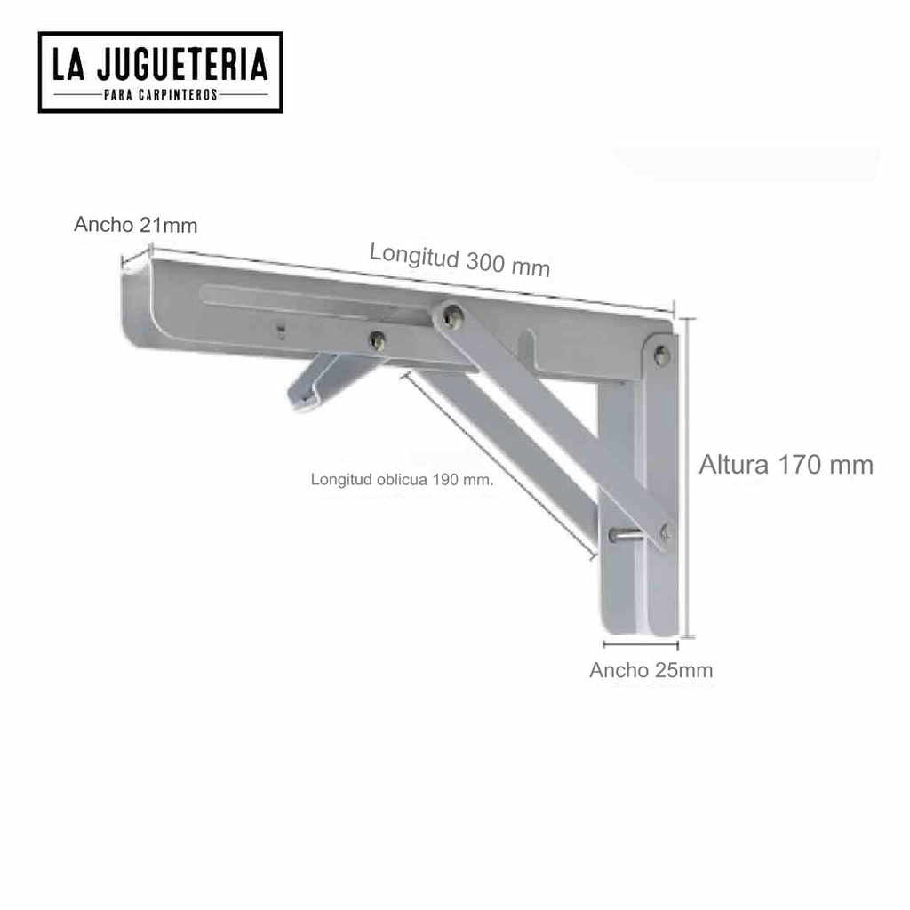 [A701] Soportes o escuadras plegables para estantes de acero inoxidable 12" - Set de 2 unidades - Plateado