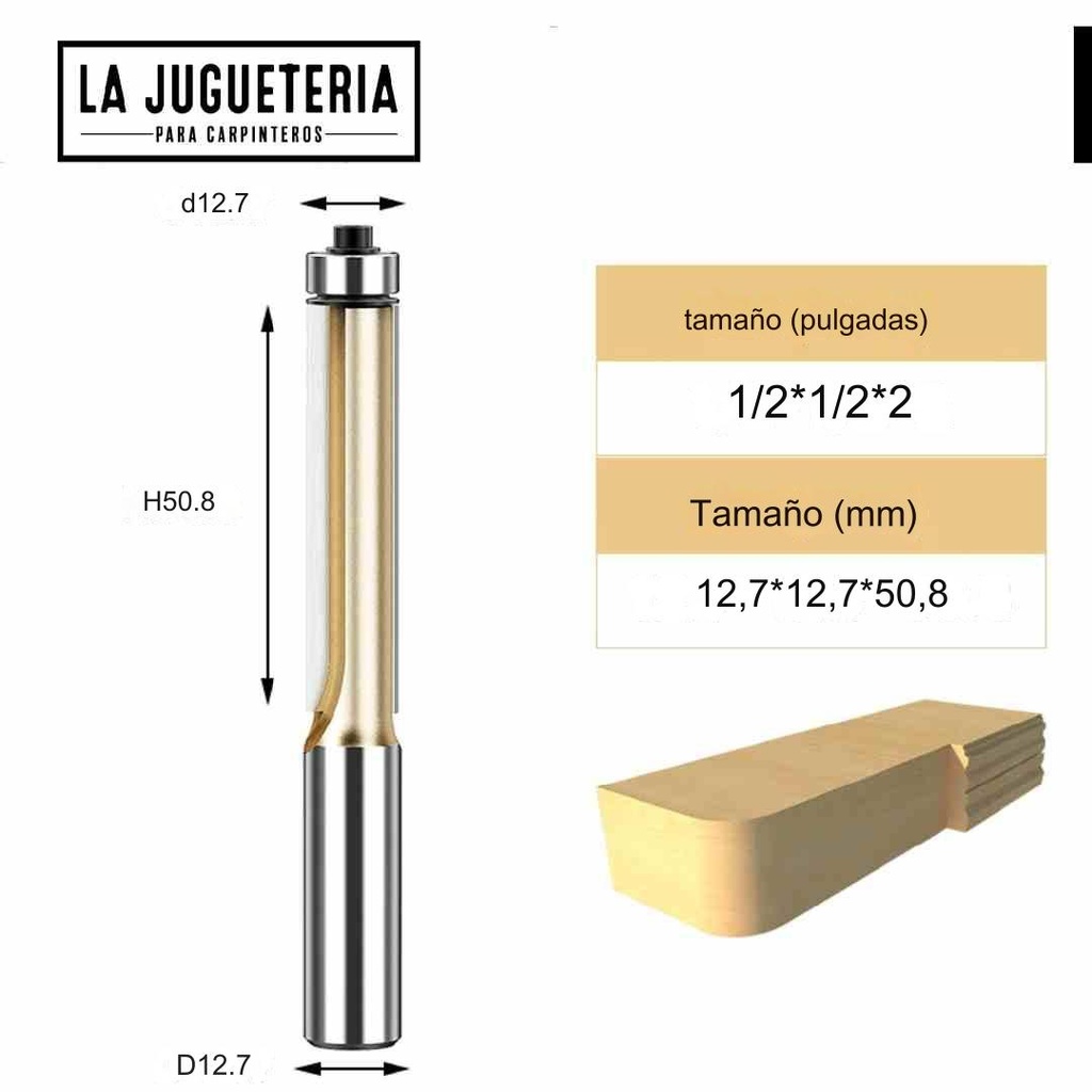[A349] Fresa de corte recto 50,8mm (1/2-1/2-2"), copiadora con 2 rodamientos arriba. Vástago de  1/2". Ref. G55
