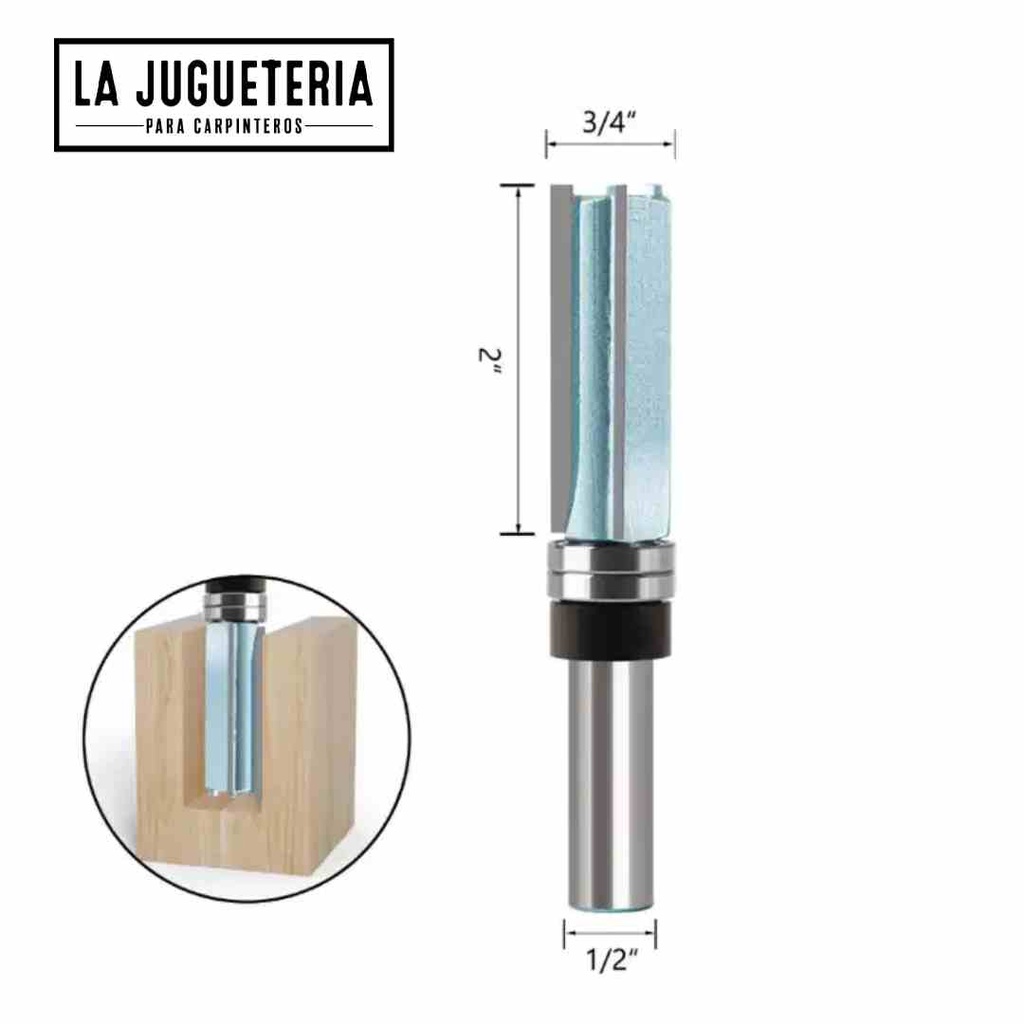 [A350] Fresa de corte recto 50,8mm (1/2-3/4-2"), copiadora con 2 rodamientos abajo. Vástago de  1/2". Ref. G54