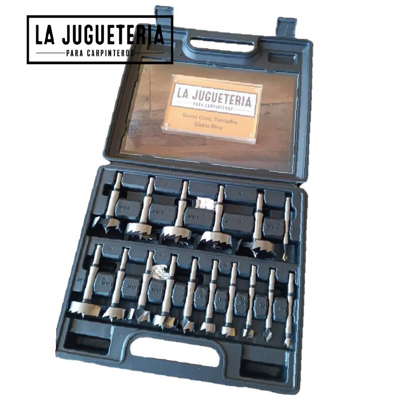 [A889] Brocas forstner de acero de carbono para carpintería. Set de 16 piezas
