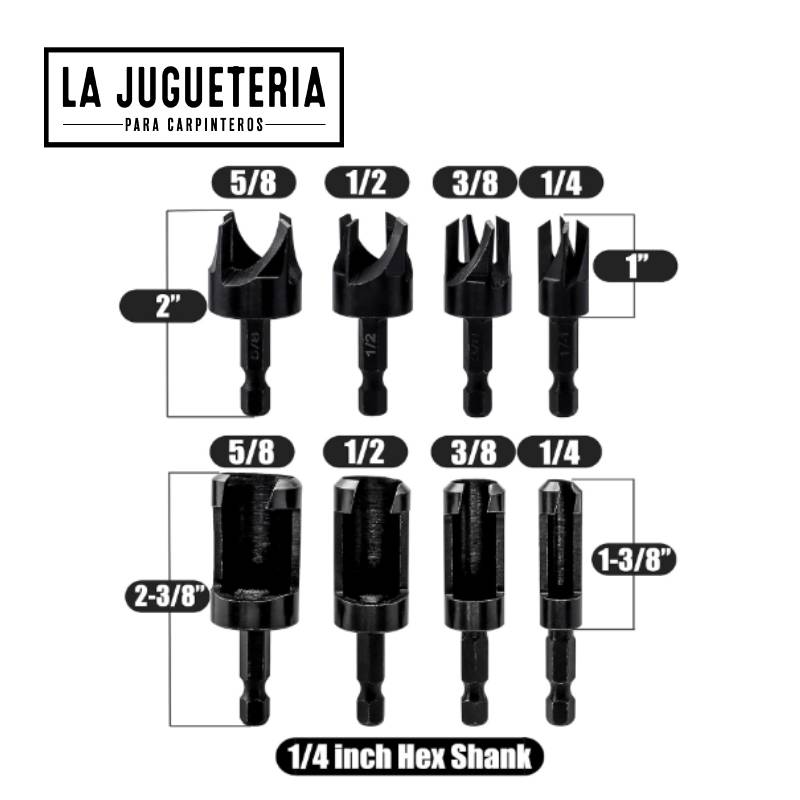 [A890] Set de 8 Brocas sacabocados o sacatarugos Tipo C y garras de 1/4", 3/8", 1/2", 5/8" (Métrica 6mm 10mm 13mm 16mm) con toma rápida