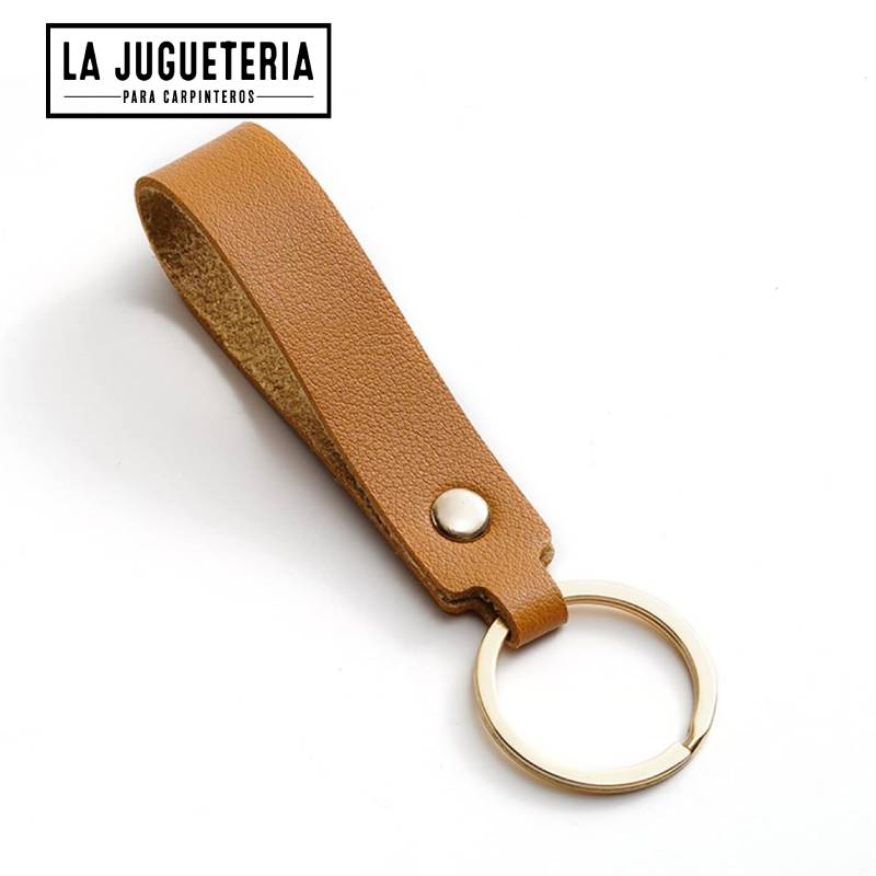[A870] Llavero de cuero MARRÓN para grabar laser para regalo corporativo con anilla dorada