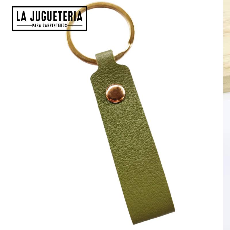 [A871] Llavero de cuero VERDE para grabar laser para regalo corporativo con anilla dorada