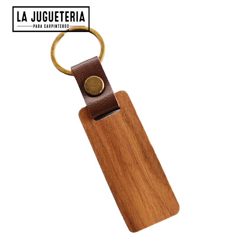 [A874] Llavero de madera para grabar laser para regalo corporativo con anilla dorada