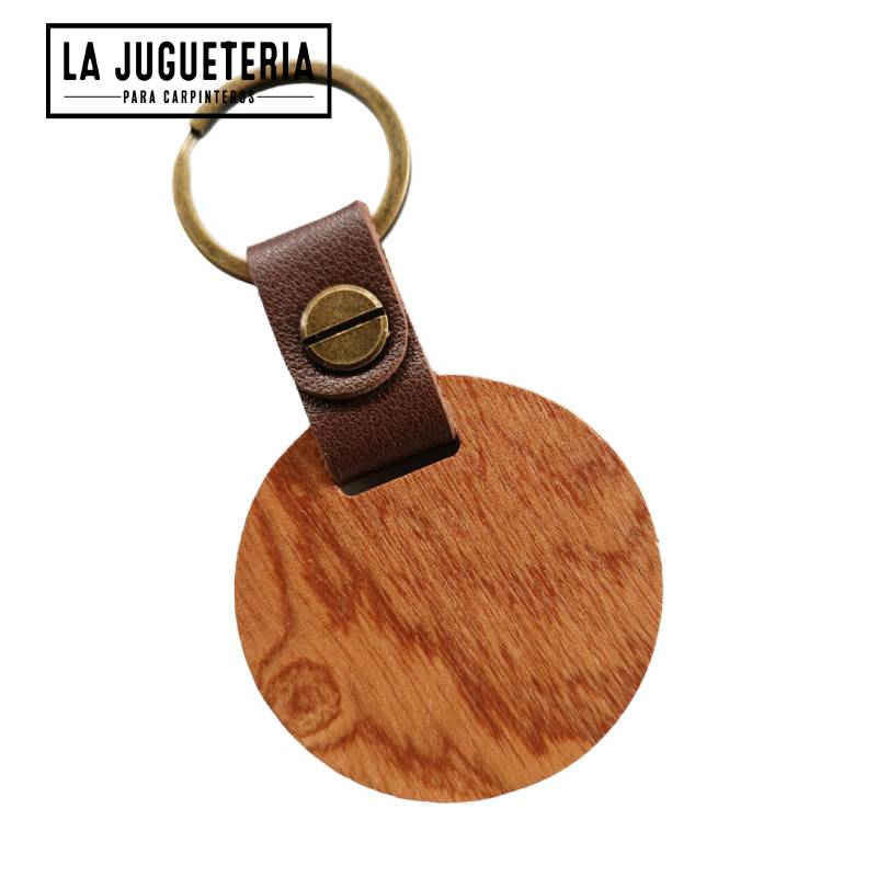 [A873] Llavero de madera REDONDO para grabar laser para regalo corporativo con anilla dorada