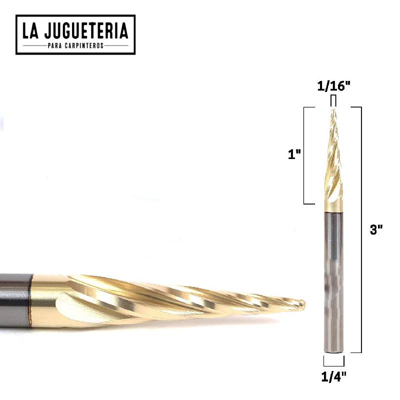 [A1017] Fresa de Carburo Recubierta de Titanio para grabado y relieves de 1/16" 3D espiga de 1/4 (6,35mm)Ref:V18