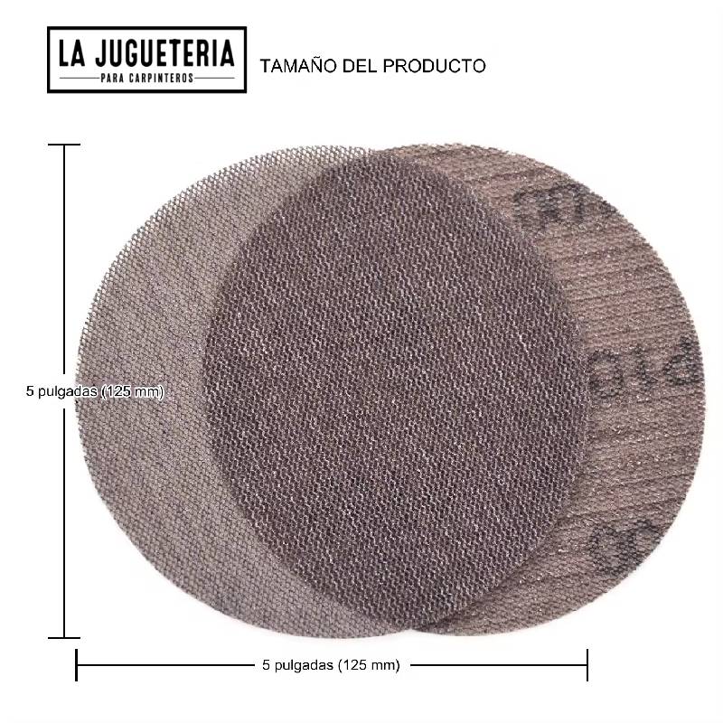 [A1002] Disco de Lijado de Malla PMS de 5 Pulgadas (125 mm), Grano 320, Sistema de Gancho y Bucle, Sin Polvo