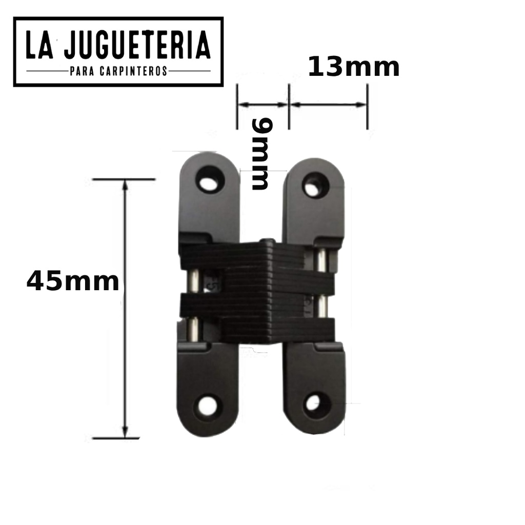 [A911] Bisagra oculta o invisible ECH para puertas de muebles y armarios - Aleación de zinc y acero inoxidable - Tamaño 45x13x9 mm - Color negro mate