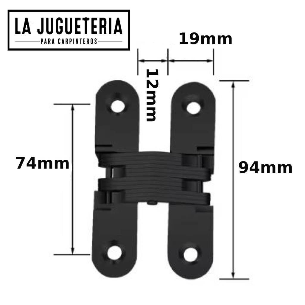 [A931] Bisagra oculta o invisible ECH para puertas de muebles y armarios - Aleación de zinc y acero inoxidable - Tamaño 94x19x13 mm - Color negro mate