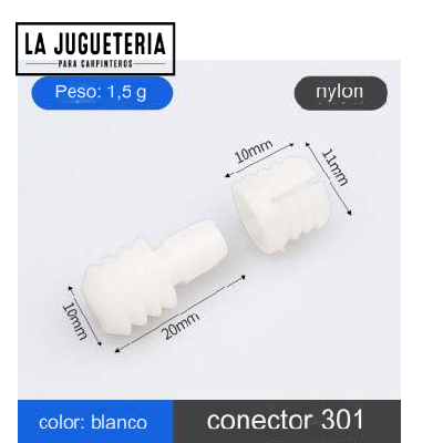 [A903] Conector 301 Tarugos de nylon 10 mm x 20 mm (3/8")- Bolsa de 20 unidades