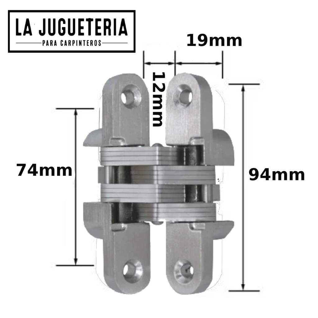 [A929] Bisagra oculta o invisible ECH para puertas de muebles y armarios - Aleación de zinc y acero inoxidable - Tamaño 94x19x13 mm - Color plateado