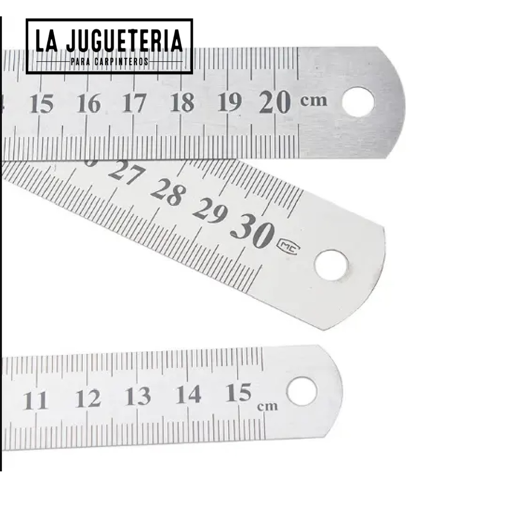 [A1091] Regla Metálica de Doble Cara con Escala en Centímetros y Pulgadas -30cm