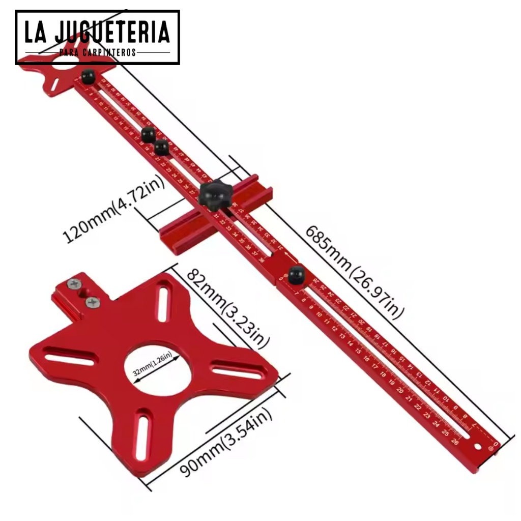 [A1082] Plantilla de Corte Circular y Fresado para Enrutador 3 en 1 - Soporte Ajustable de 9 a 61 cm para Madera, Ideal para Proyectos de Carpintería Profesional y DIY