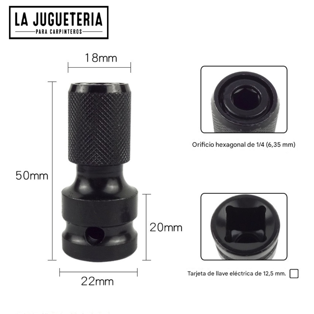 [A972] Convertidor Hexagonal de 1/2" a 1/4" con Liberación Rápida - Adaptador para Llave de Impacto y Trinquete
