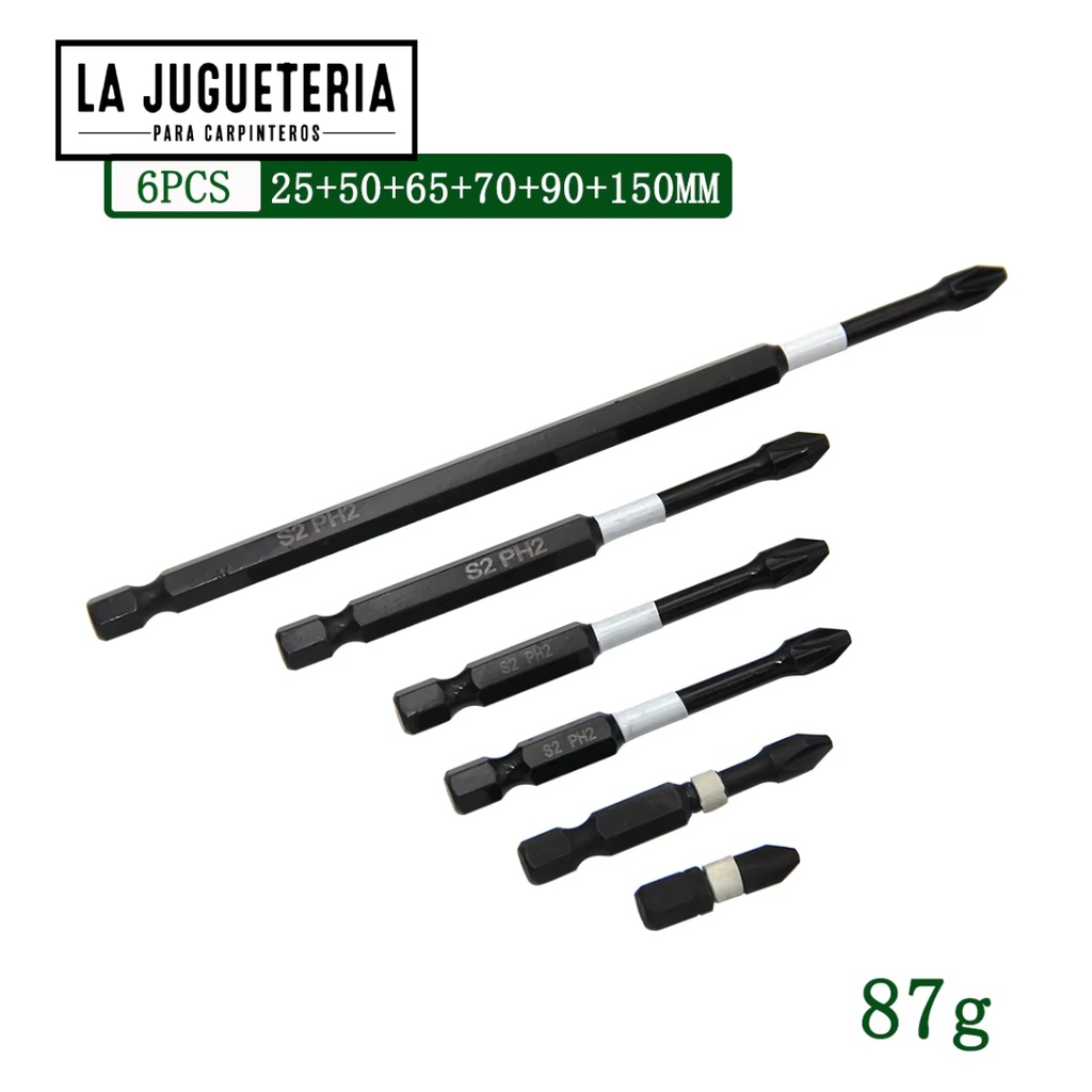 [A1057] Juego de Puntas Magnéticas PH2 para Atornillar - Set de 6 Piezas de Diferentes Longitudes destornillador