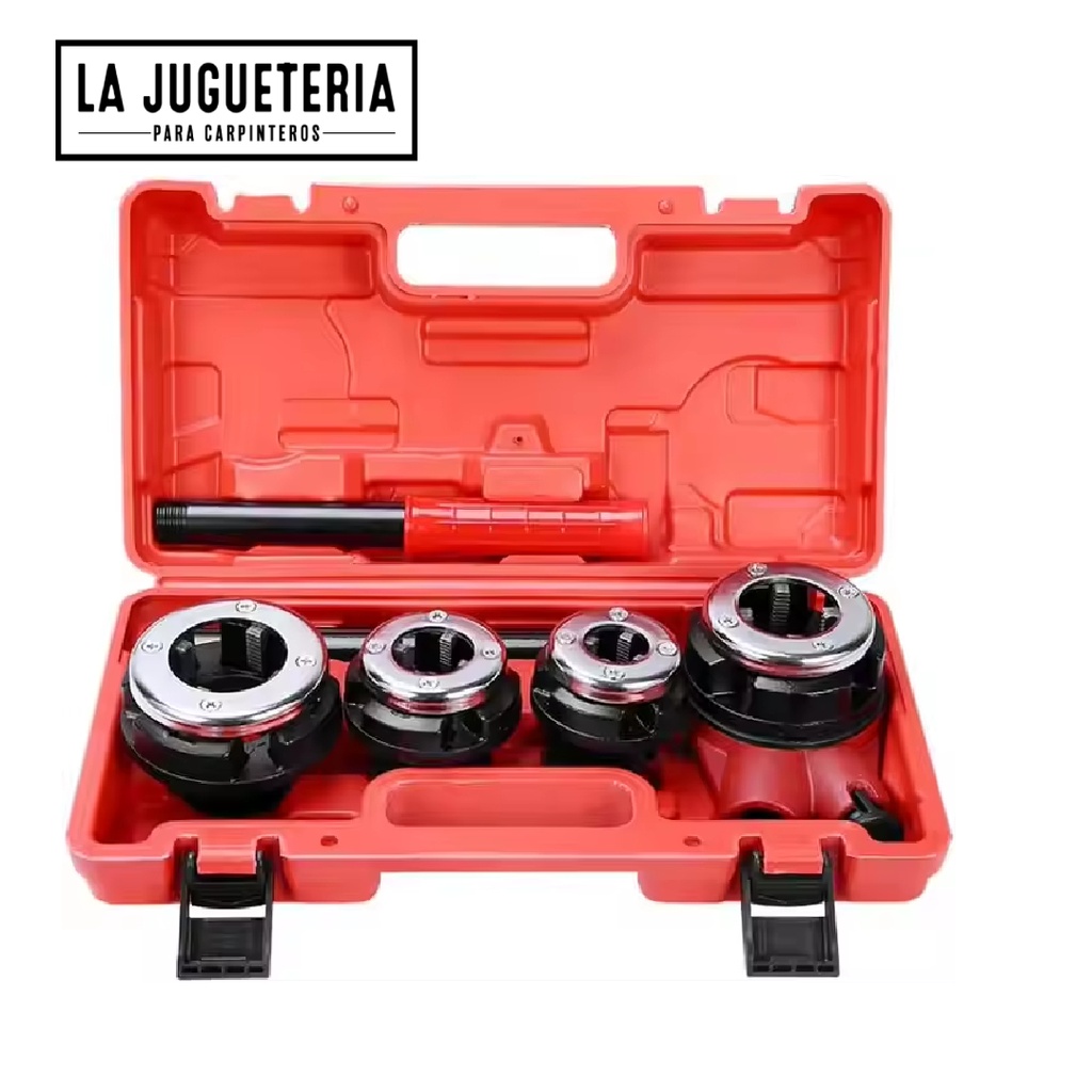 Kit de Enhebrador de Tuberías Manual con Mango de Trinquete - Incluye 4 Tallas y Estuche de Almacenamiento