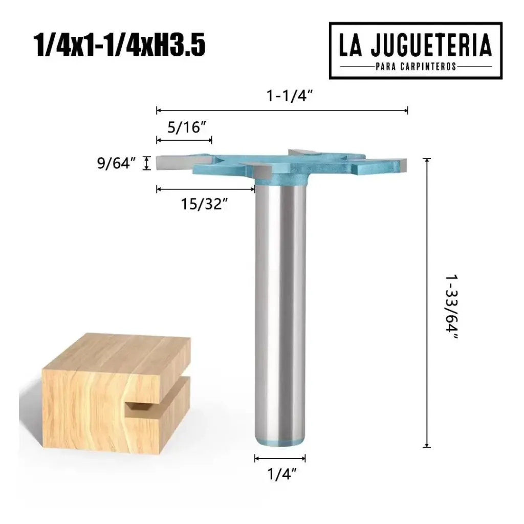 [A977] Cortador de Ranurado Longitud 31.8*H3,5 “T” de 4 Bordes con Vástago de 1/4" (6,35 mm) – Broca Router de Grado Industrial para Madera Ref:P67