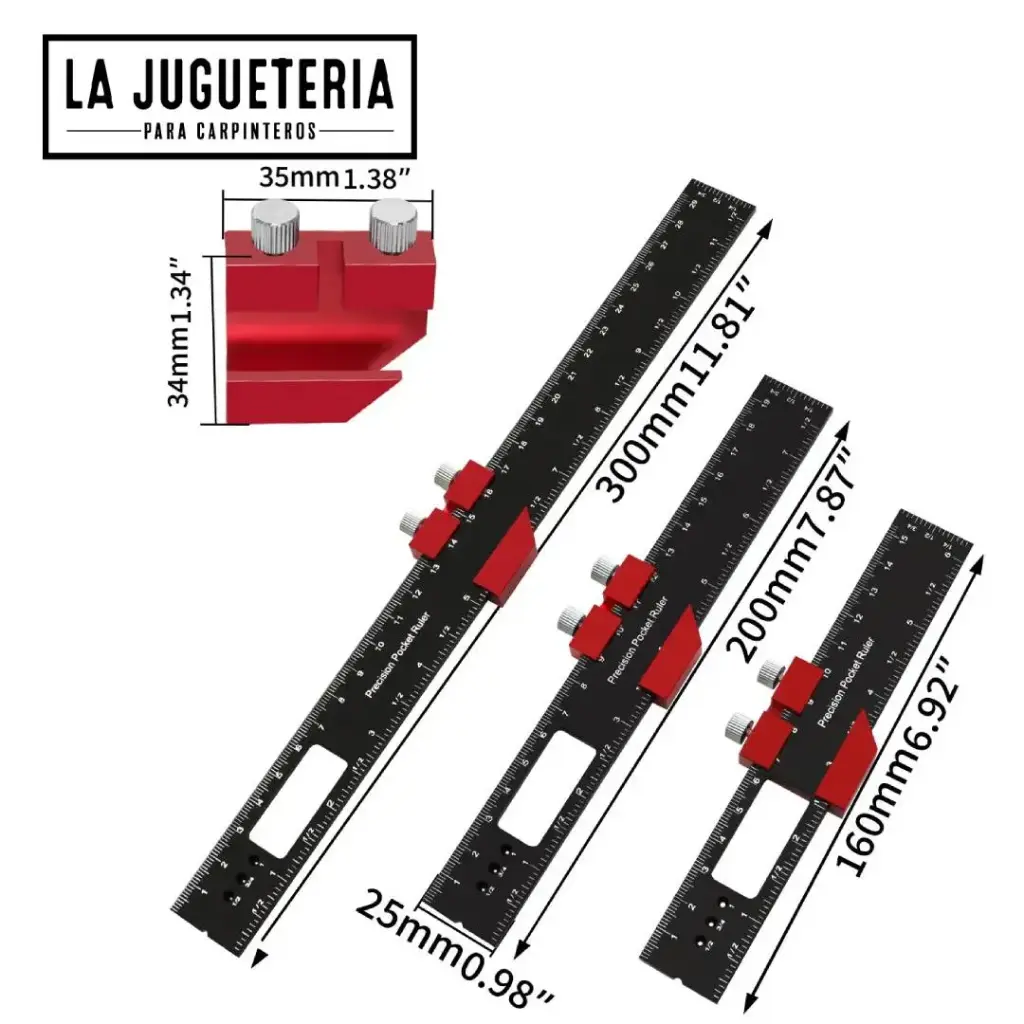 [A917] 3 Reglas de Bolsillo de Precisión – Deslizable en Aluminio (pulgadas y métrico)