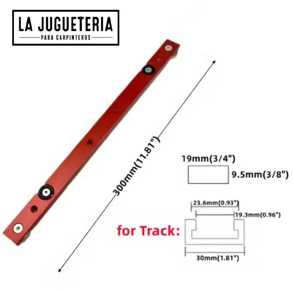 [A998] Deslizador para Barra de Inglete 300 mm Rojo – Guía en T de Aluminio