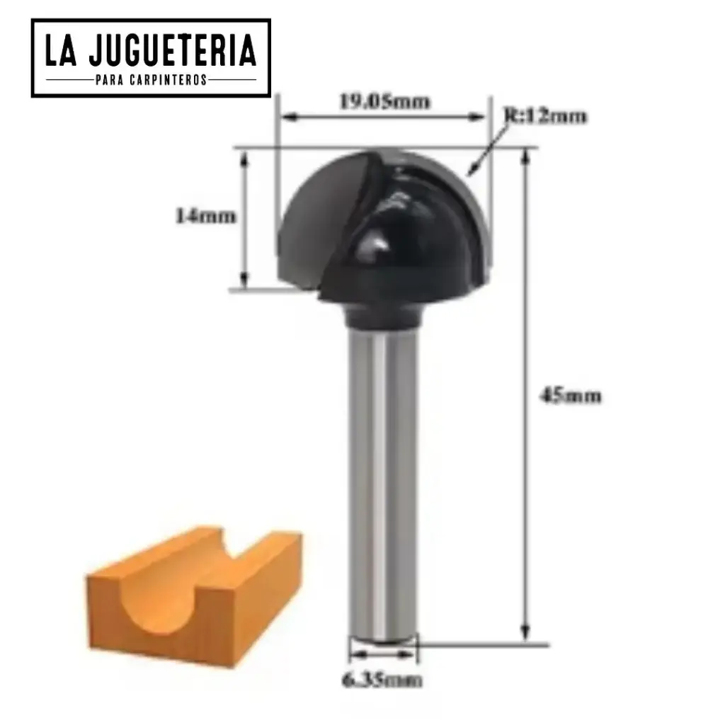 [A2301] Fresa de Media Caña para Router 1/4" x 3/4" - Radio 12 mm, Mango 6.35 mm Nose Ref:P70