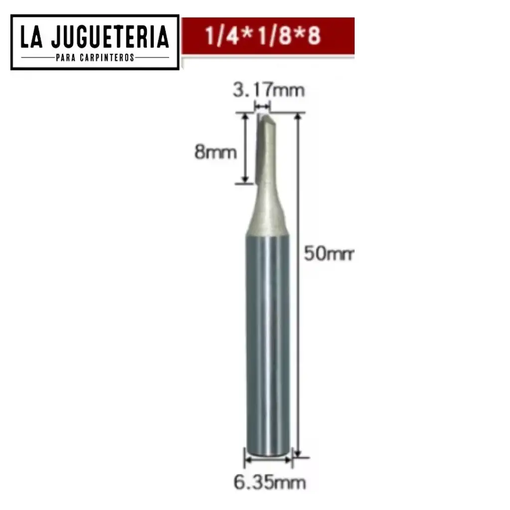 Fresa diamantada para grabado CNC 1/8" x 1/4" x 8mm – Vástago 1/4" Ref:P74