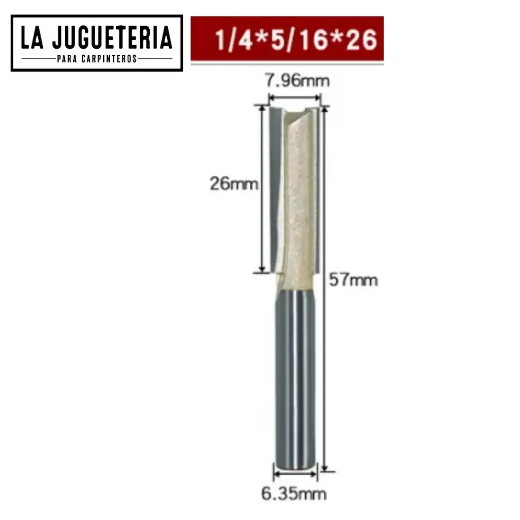 Fresa recta CNC – Corte 5/16", profundidad 26 mm, vástago 1/4"  Ref:P77