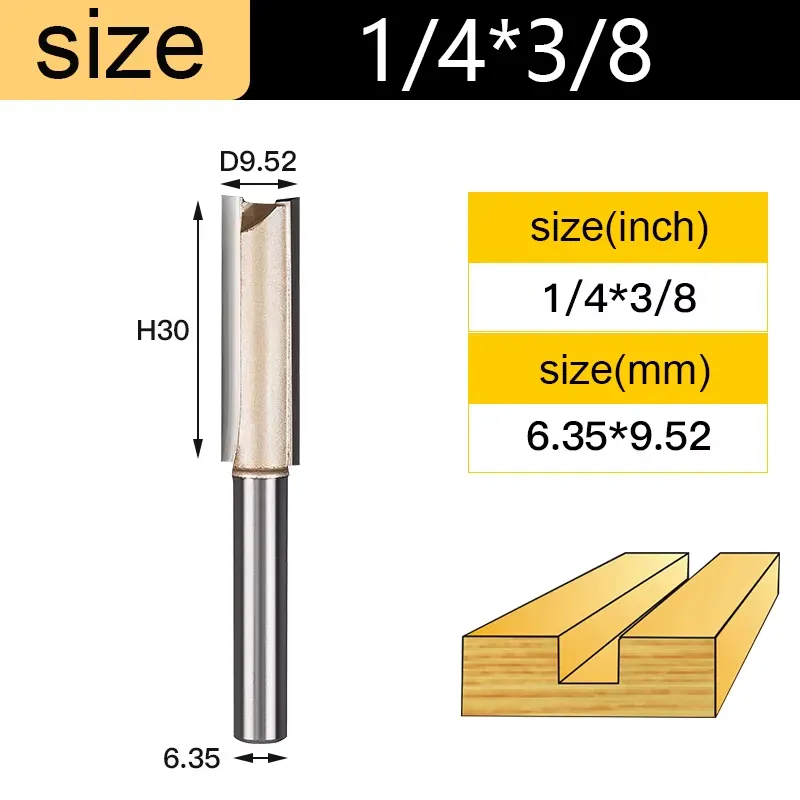 Fresa recta CNC – Corte 3/8" (10mm), profundidad 30 mm, vástago 1/4"   Ref:P78