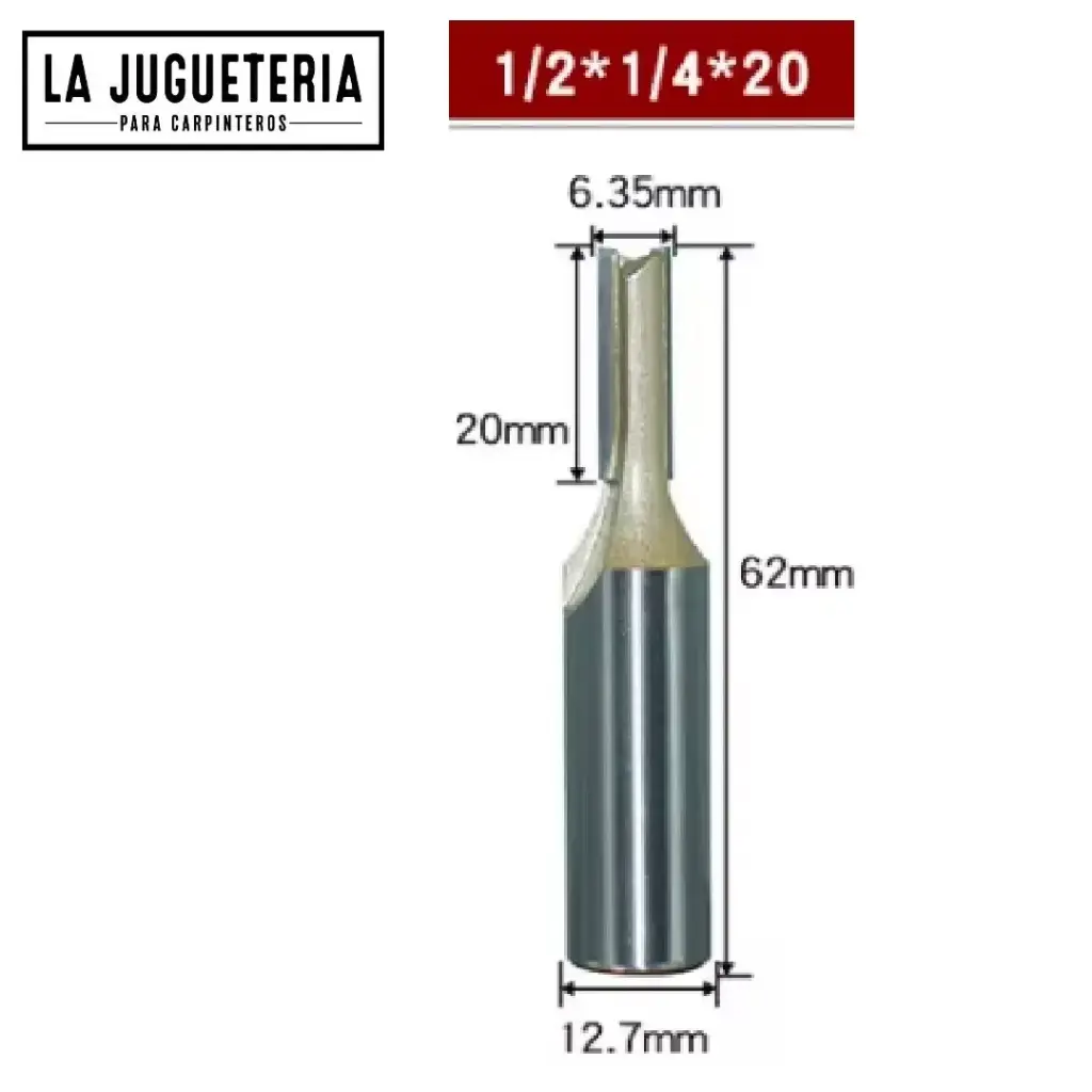 [A1112] Fresa recta CNC – Corte 1/4" (6.35 mm), profundidad 20 mm, vástago 1/2" (12.7 mm)   Ref:G78
