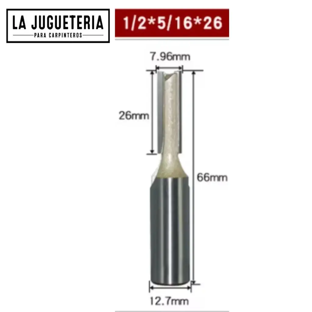 [A1119] Fresa recta CNC – Corte 5/16" (7.96 mm), profundidad 26 mm, vástago 1/2" (12.7 mm)   Ref:G79