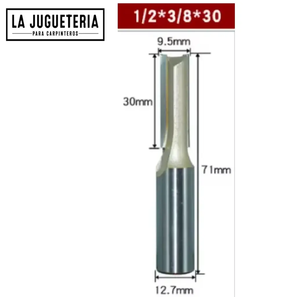 [A1117] Fresa recta CNC – Corte 3/8" (9.5 mm), profundidad 30 mm, vástago 1/2" (12.7 mm)  Ref:G80