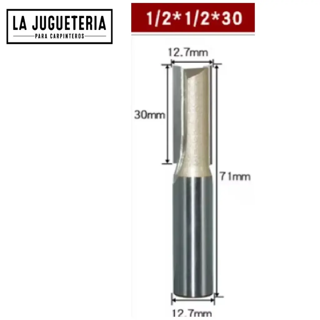 Fresa recta CNC – Corte 1/2" (12.7 mm), profundidad 30 mm, vástago 1/2" (12.7 mm)  Ref:G81