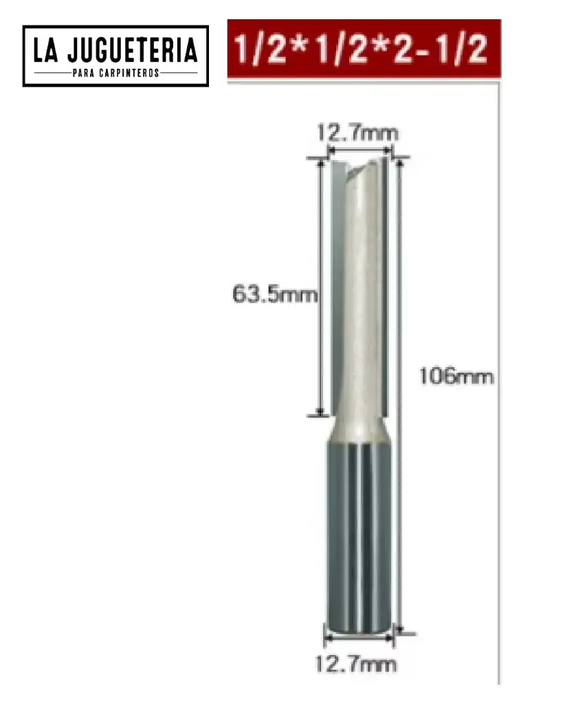 [A1108] Fresa recta CNC – Corte 1/2" (12.7 mm), profundidad 2" 1/2, vástago 1/2" (12.7 mm)  Ref:G84