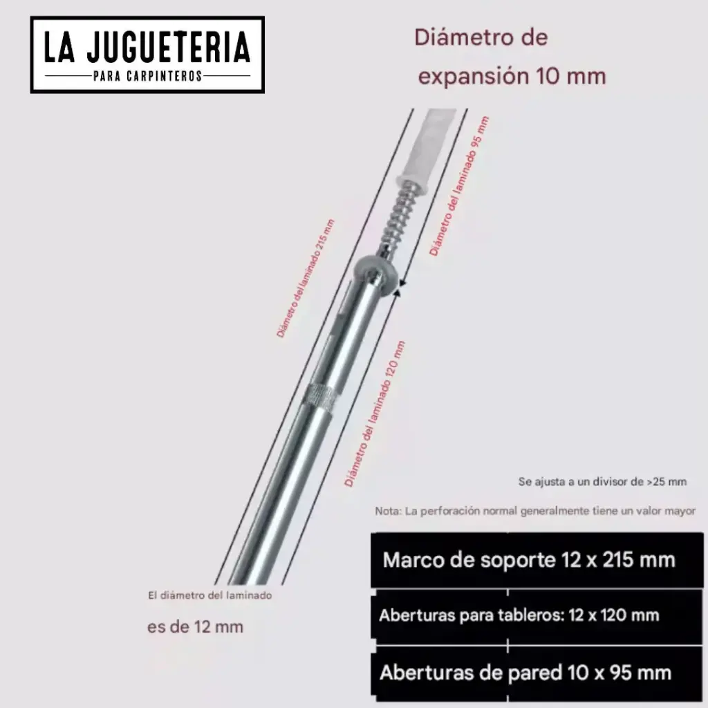 Soporte Oculto Reforzado para Estantes Ø12×215 mm | Fijación Invisible para Tableros >25 mm | Anclaje Metálico