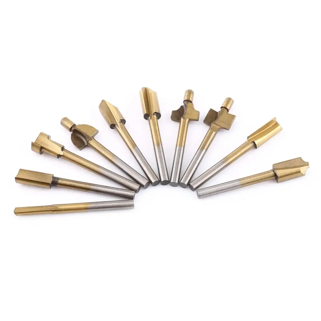 Set de Brocas para Fresadora de Madera | Vástago 3 mm | HSS Recubiertas en Titanio | Perfil Decorativo CNC