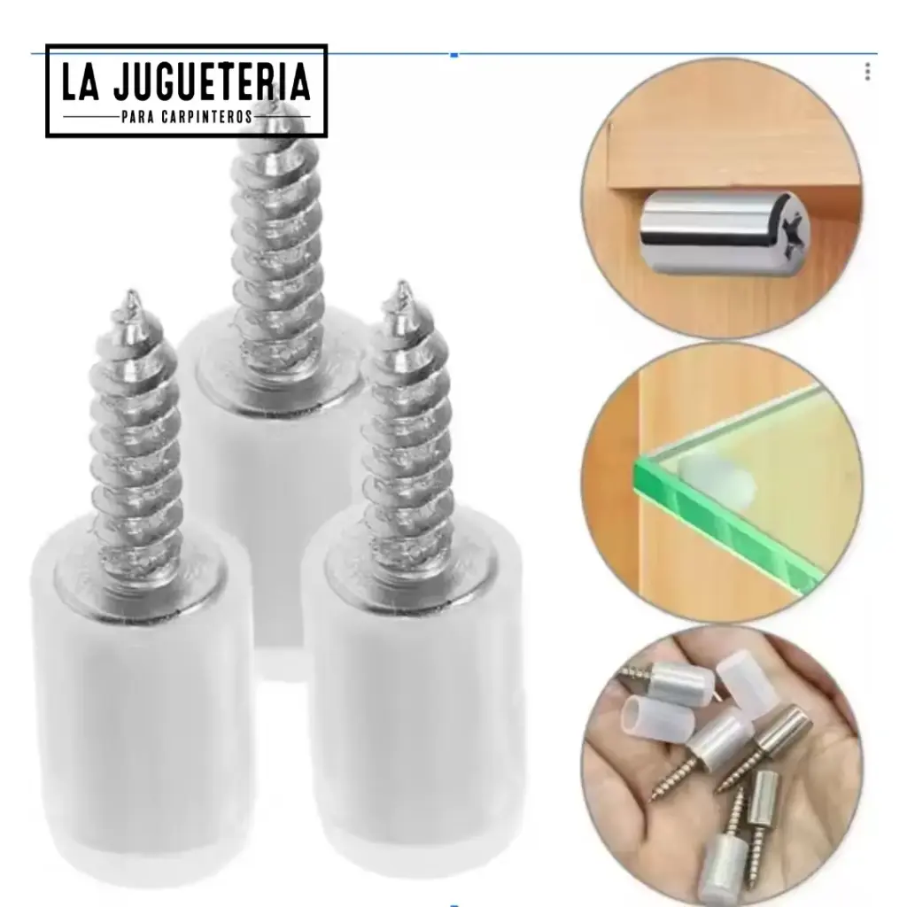 [A1171] Soportes Laminados con Tornillo Autorroscante y Funda de Goma | 10 Uds | Topes Antigolpes para Puertas de Vidrio o Madera